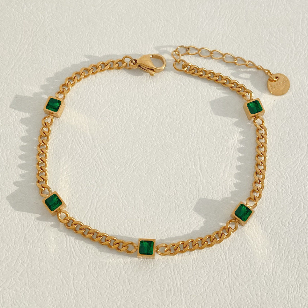 Gold Emerald Diamond Chain Bracelet