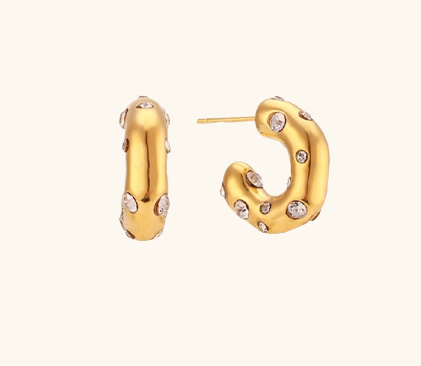 Golden hoop with strass earrings