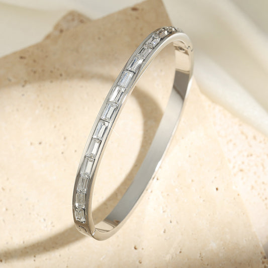 Silver baguette diamond bracelet