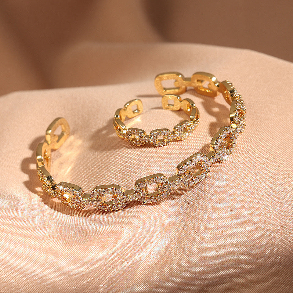 Gold chain bracelet and ring gifts set