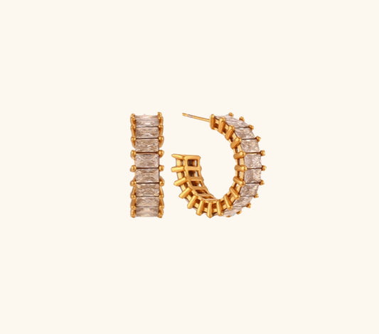 Baguette diamond golden hoop earrings