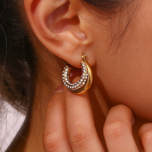 Double golden hoop with strass earrings