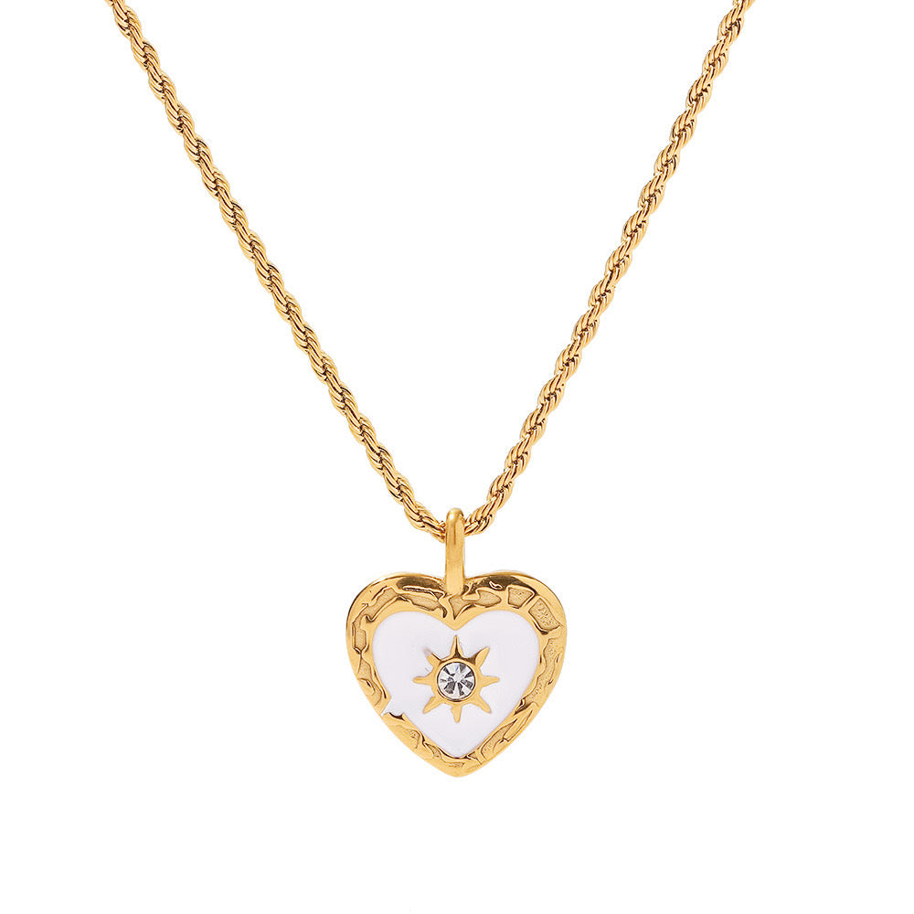 Gold & White Heart Necklace